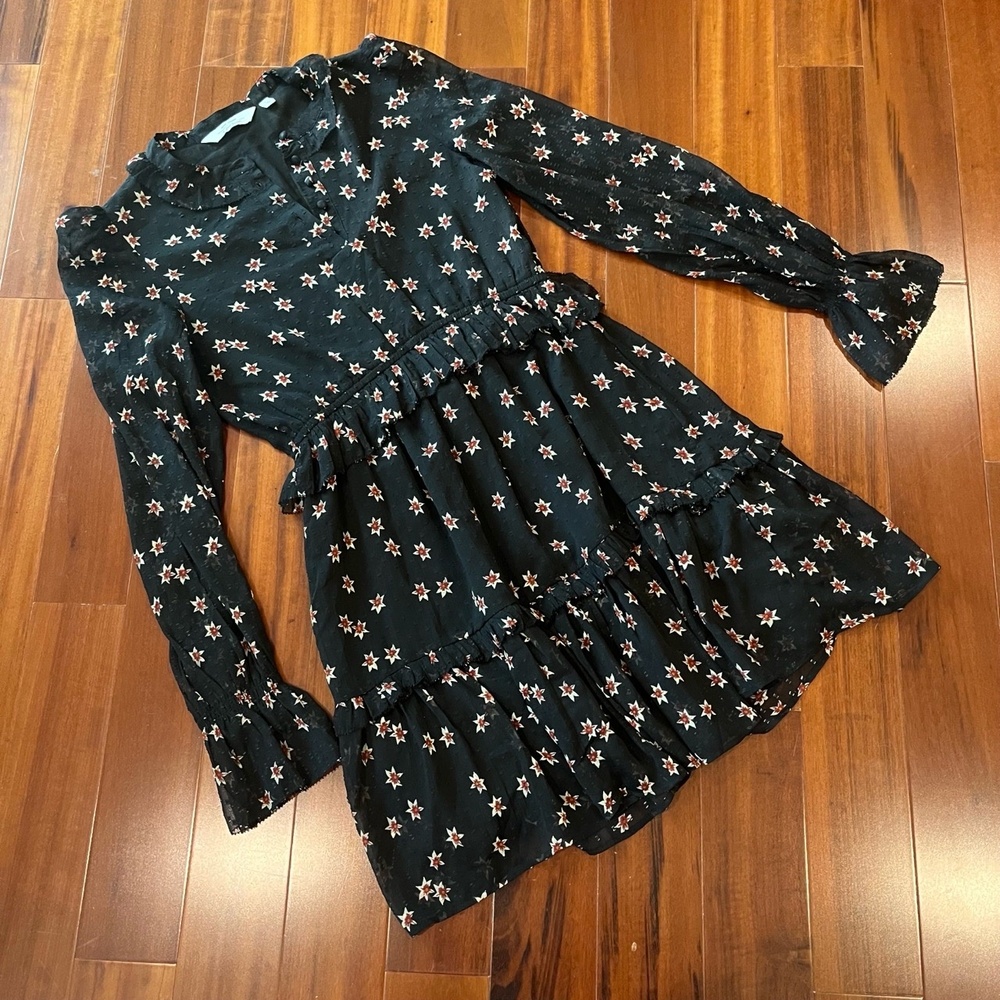 Paris Atelier & Other Stories Black‎ Dress Floral Star Long Sleeve Ruffle Size 2
